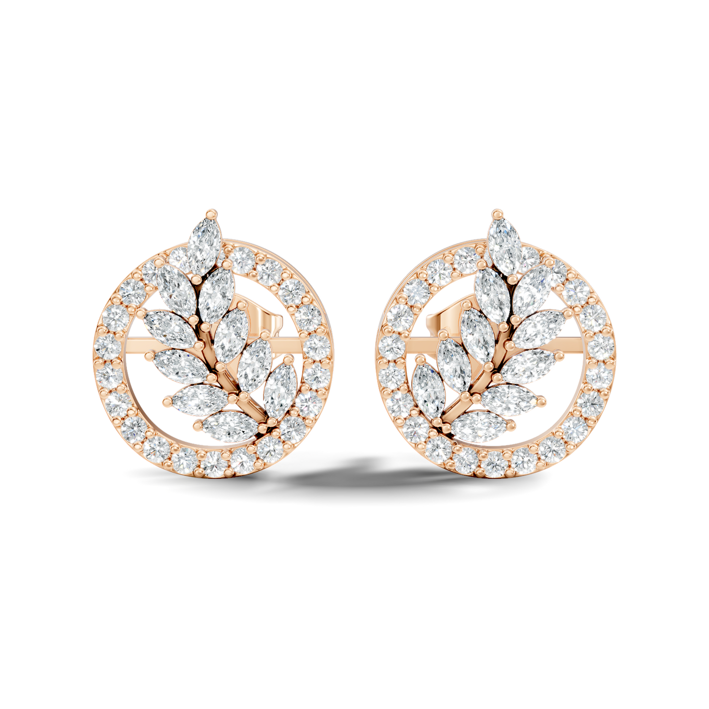 Round & Marquise Shape Natural & Lab Grown Diamond 18k Solid Gold Elegance Diamond Earrings