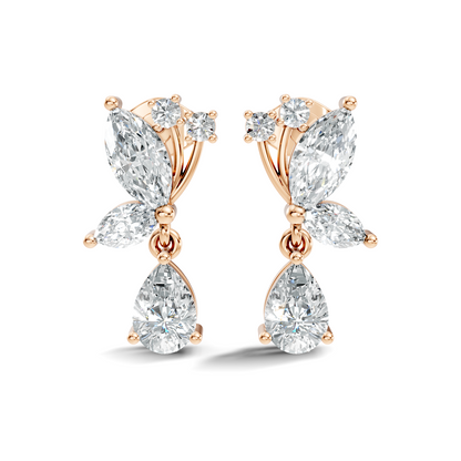 Elegant 2.40 Ct Pear Or Marquise Multi Diamond Stud Classic Party Wear Earring Perfect Gift In 14K Solid Gold