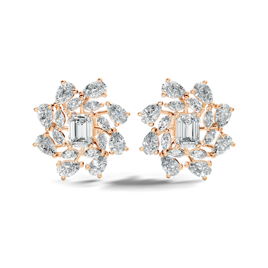 4.12Ct Marquise, Pear and Emerald  Shape Diamond Vintage Flower Shape Dainty Wedding  Earrings For Women's