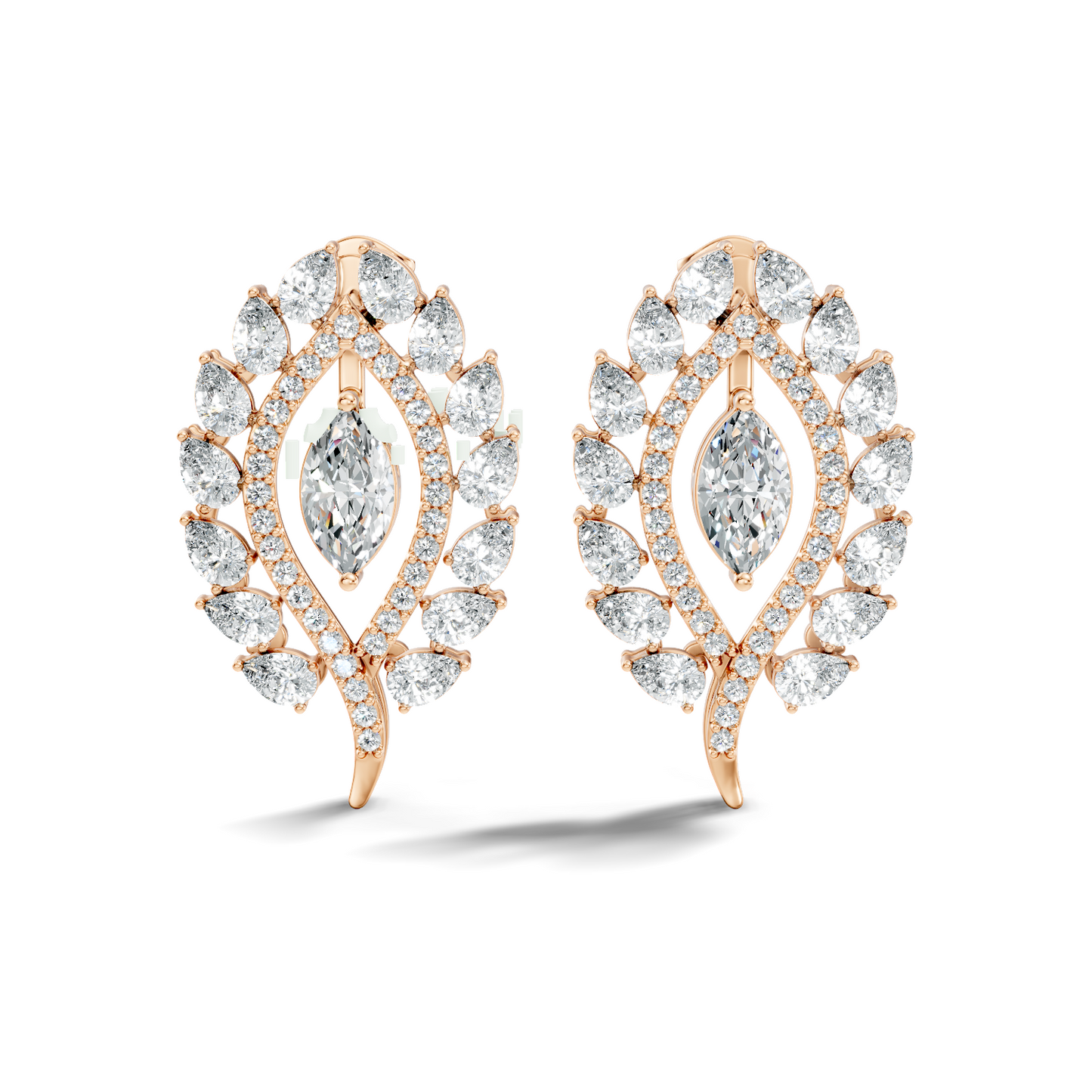 Round, Marquise & Pear Shape Lab Grown Diamond 14k Solid Gold Stunning Diamond Earrings For Wedding Wear
