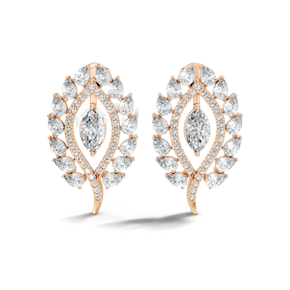 Round, Marquise & Pear Shape Lab Grown Diamond 14k Solid Gold Stunning Diamond Earrings For Wedding Wear