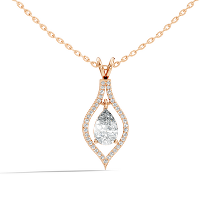 Pear & Round Shape Lab Grown Diamond 10k Solid Rose Gold Elegance Sparkle Diamond Pendant For You