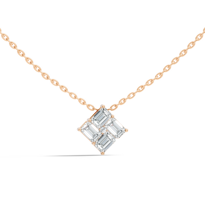 Minimalist Baguette Lab-Grown Diamond Square Pendant In14K Rose Gold Classic Necklace