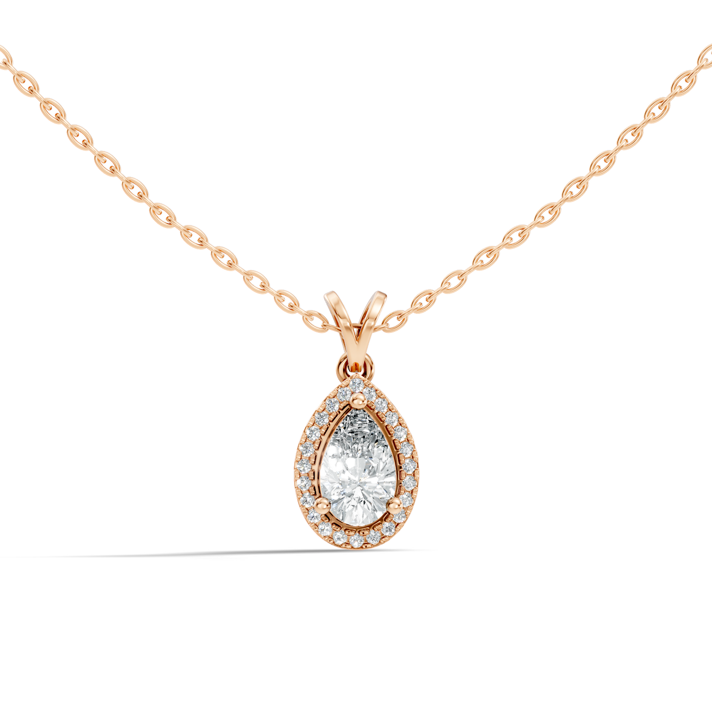 Round & Pear shape Lab Grown Diamond  10k Solid Rose Gold Sizzling Classic Diamond Pendant For Her