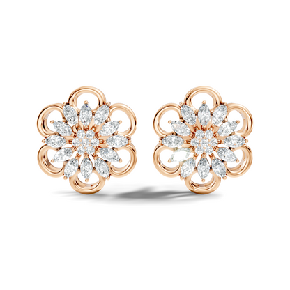 10k Solid White Gold Marquise & Round Cut Lab Grown & Natural Diamond Earrings For Women