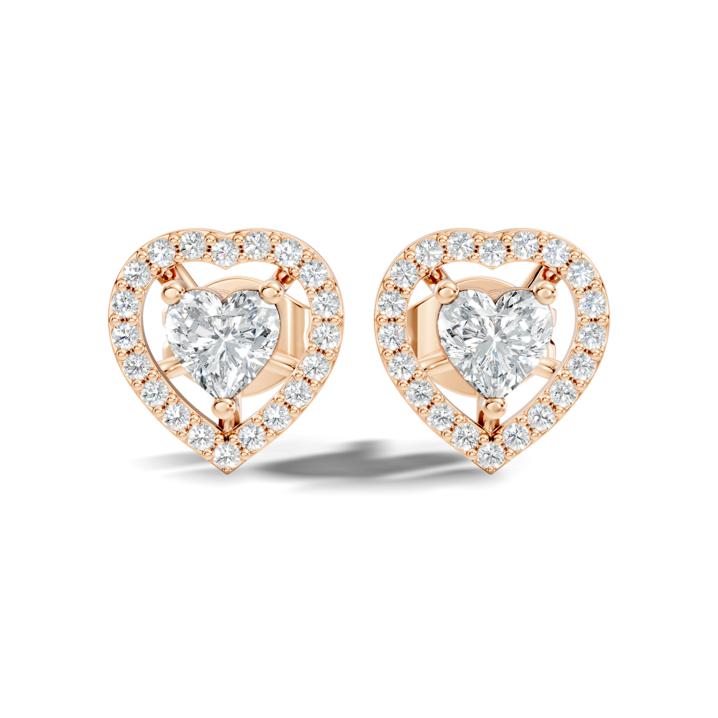 Round & Heart Shape Lab Grown Diamond 10k Solid Rose Gold Unique Diamond Earrings Anniversary Gift For Women