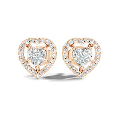 Round & Heart Shape Lab Grown Diamond 10k Solid Rose Gold Unique Diamond Earrings Anniversary Gift For Women