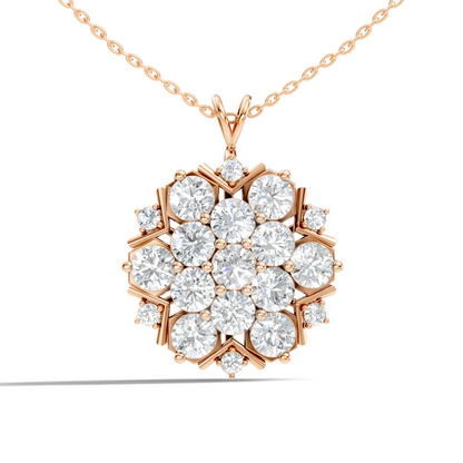 Classic 6.89 Ct Floral Cluster Lab-Grown Diamond Pendant 14K Rose Gold Timeless Jewelry