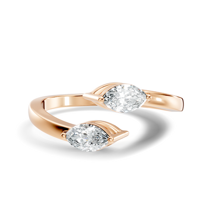 10K Solid White Gold Marquise Cut Diamond Antique Bypass Two Stone Daily Wear Ring For Her