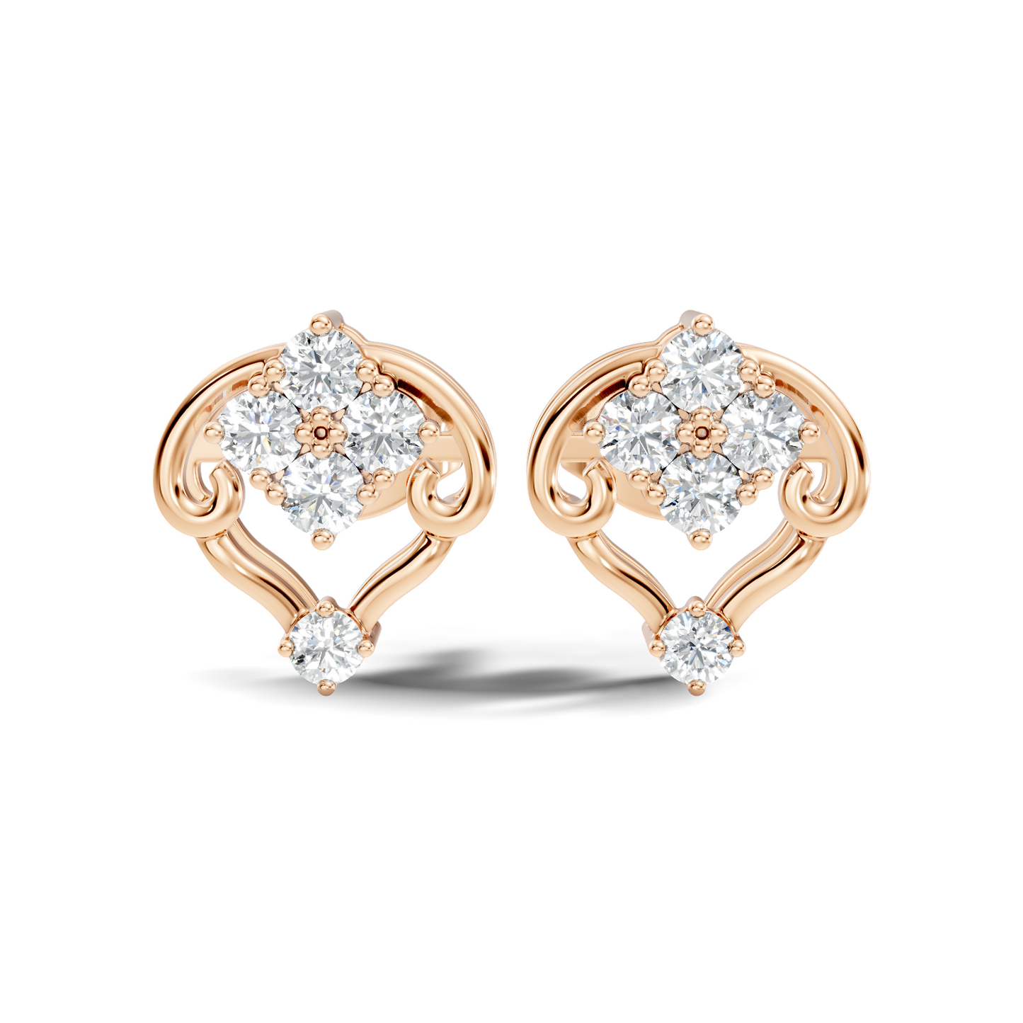 10k Solid Rose Gold Round Shape lab Grown & Natural Diamond Unique Every Wear Diamond Earrings