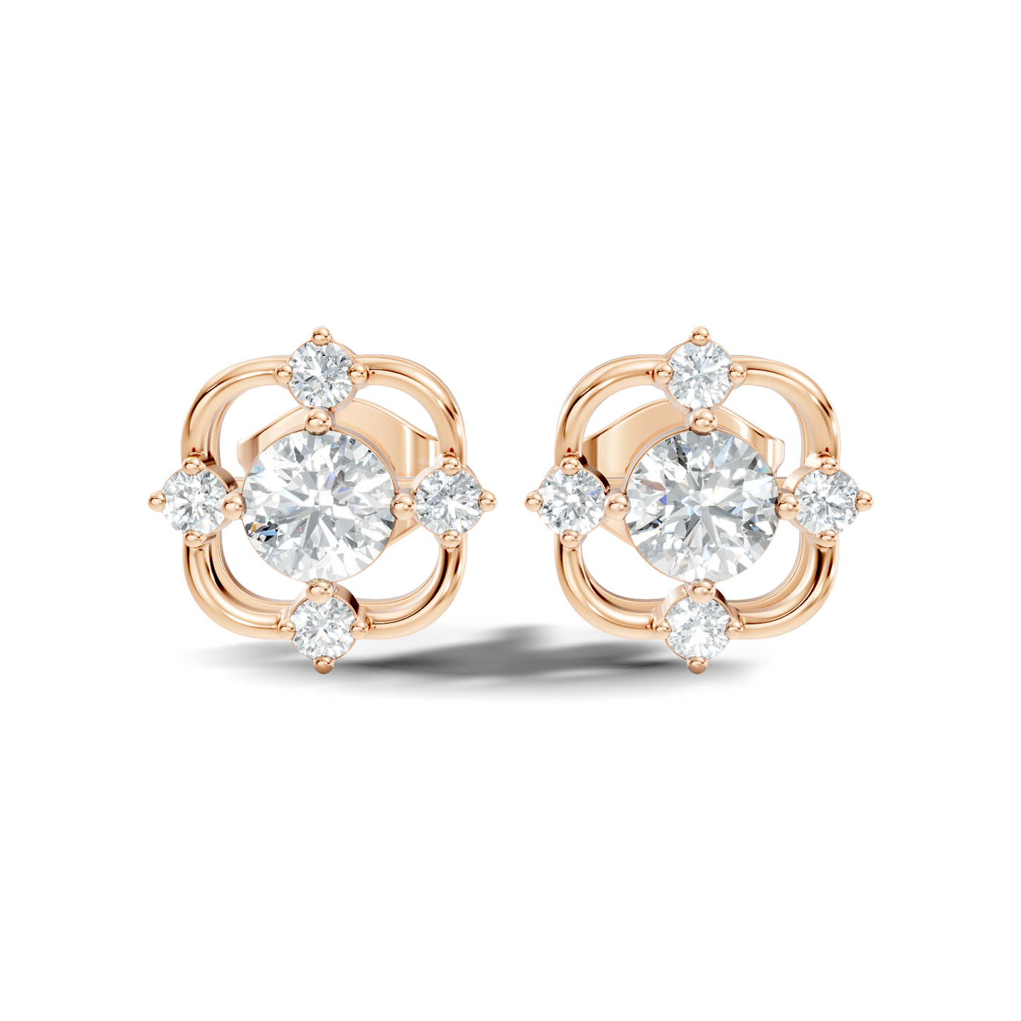 Round Shape Lab grown Diamond 14k Solid Gold Studs Shinning Earrings For Weeding Wear