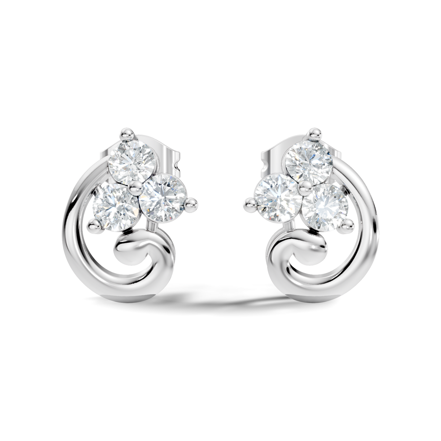 Classic Floral Cluster Round Diamond Stud Earrings 18K White Gold Perfect Gift For Her