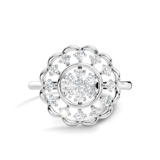 Round Cut Lab Grown & Natural Diamond Unique Flower Shape Dainty Wedding Wear Ring For Women's