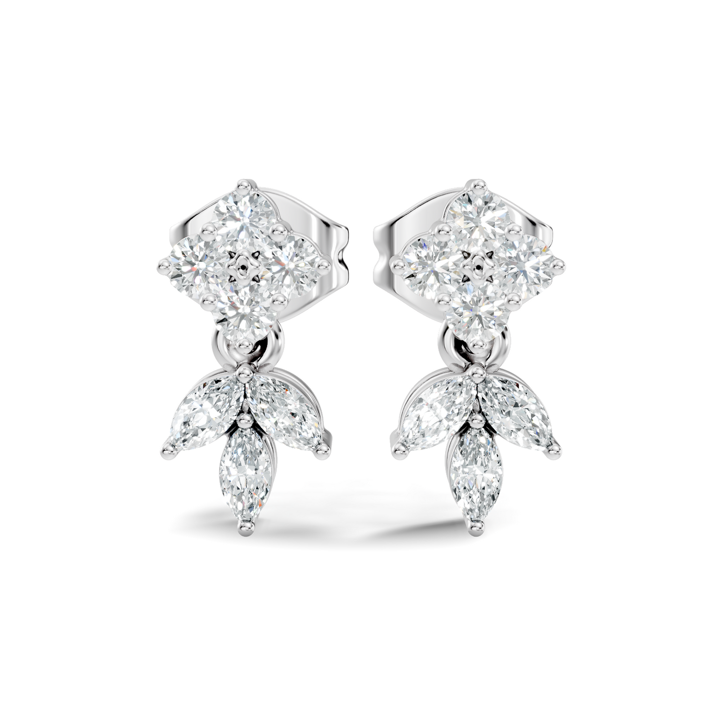 Marquise And Round Shape 10k Solid White Gold Elegance Vintage Classic Diamond Earrings For Women