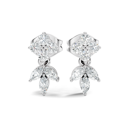 Marquise And Round Shape 10k Solid White Gold Elegance Vintage Classic Diamond Earrings For Women