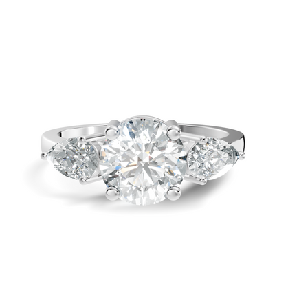 1.80Ct Pear and Round Cut High Quality Diamond Vintage Delicate Three Stone Dainty Party Wear Ring