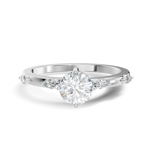 Solitaire Marquise and Round Cut Lab Grown Diamond Vintage Delicate Dainty Party Wear Ring For Her
