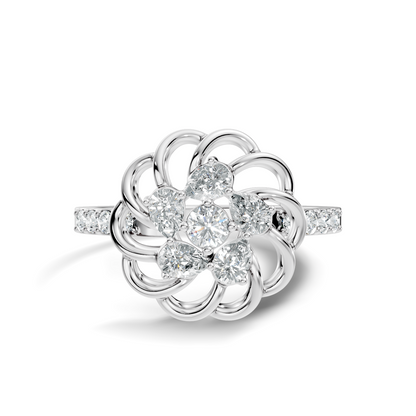 Vintage Pear and Round Cut Lab Grown & Natural Diamond Flower Shape Dainty Minimalist Wedding Ring For Her