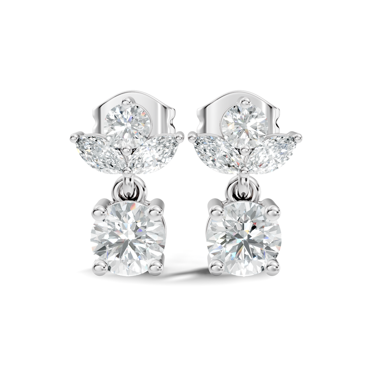 Timeless 1.60 Ct Lab Grown Round Brilliant & Marquise Diamond Drop Earrings