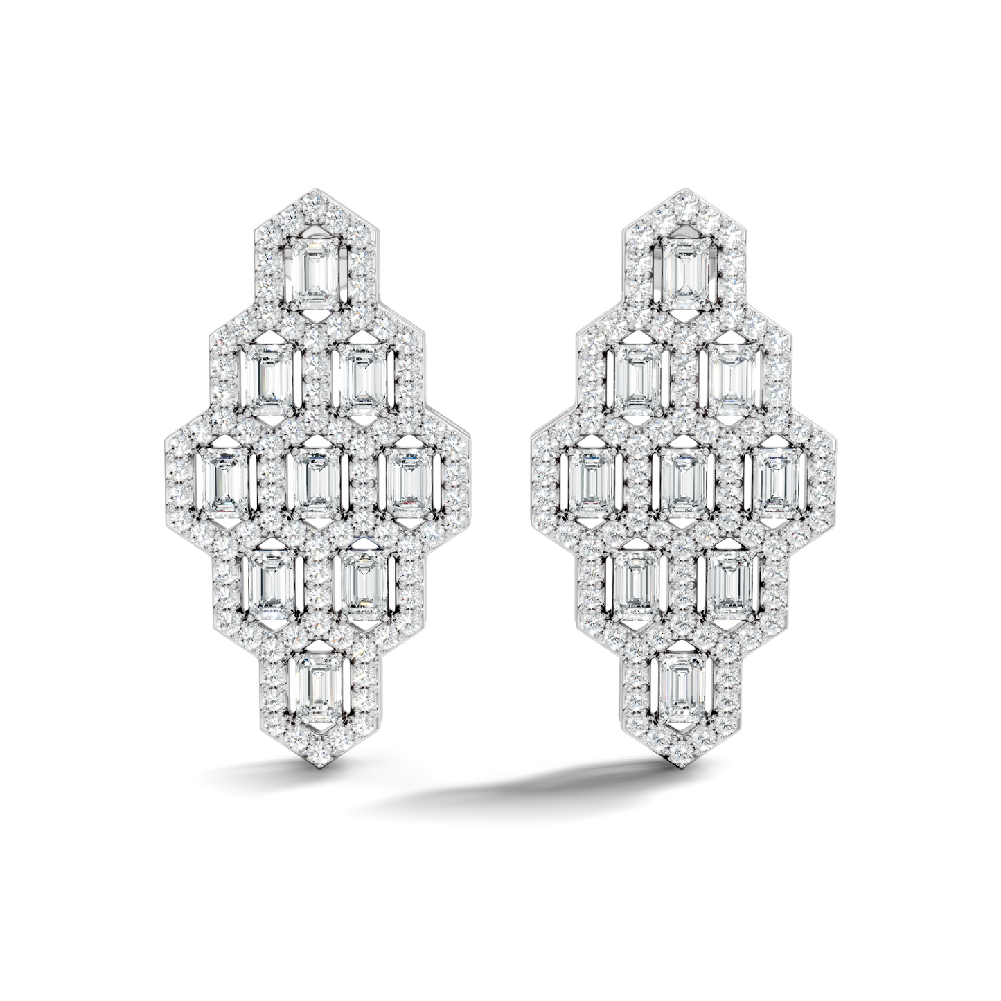 Emerald & Round Shape Natural, Lab Grown Diamond 18k Solid Rose Gold Dainty Wear Women Diamond Earrings