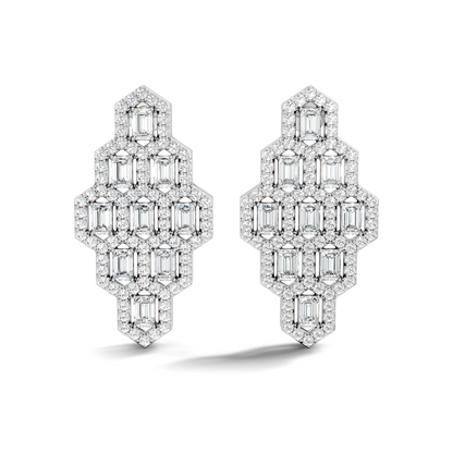 Emerald & Round Shape Natural, Lab Grown Diamond 18k Solid Rose Gold Dainty Wear Women Diamond Earrings