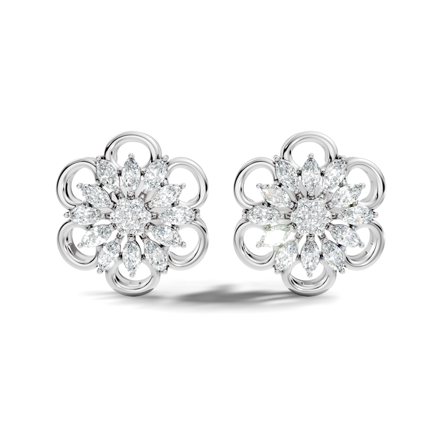 10k Solid White Gold Marquise & Round Cut Lab Grown & Natural Diamond Earrings For Women