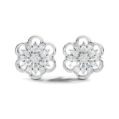10k Solid White Gold Marquise & Round Cut Lab Grown & Natural Diamond Earrings For Women