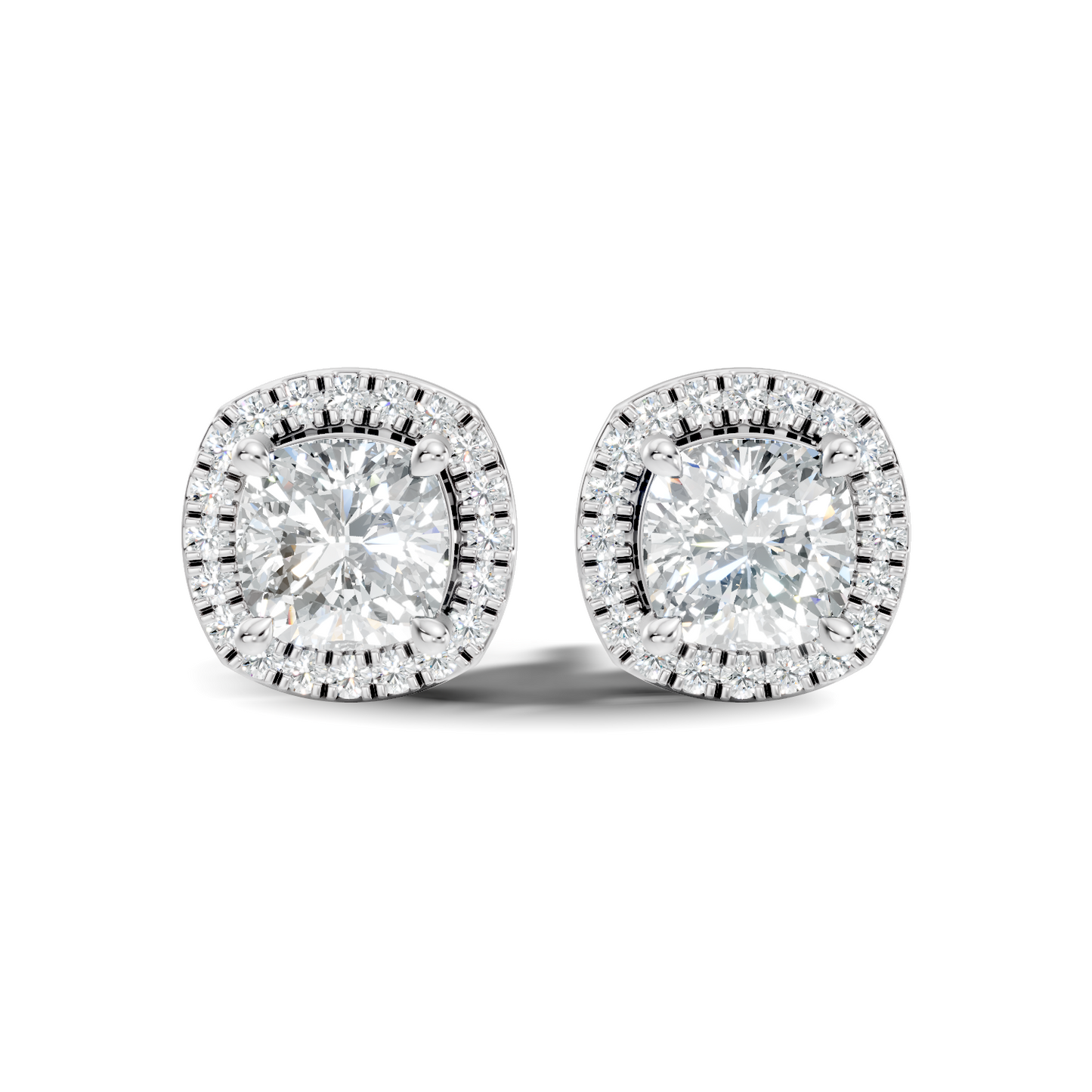 10k Solid Gold Stunning Cushion Square & Round Shape Studs Lab Grown Diamond Earrings For Women