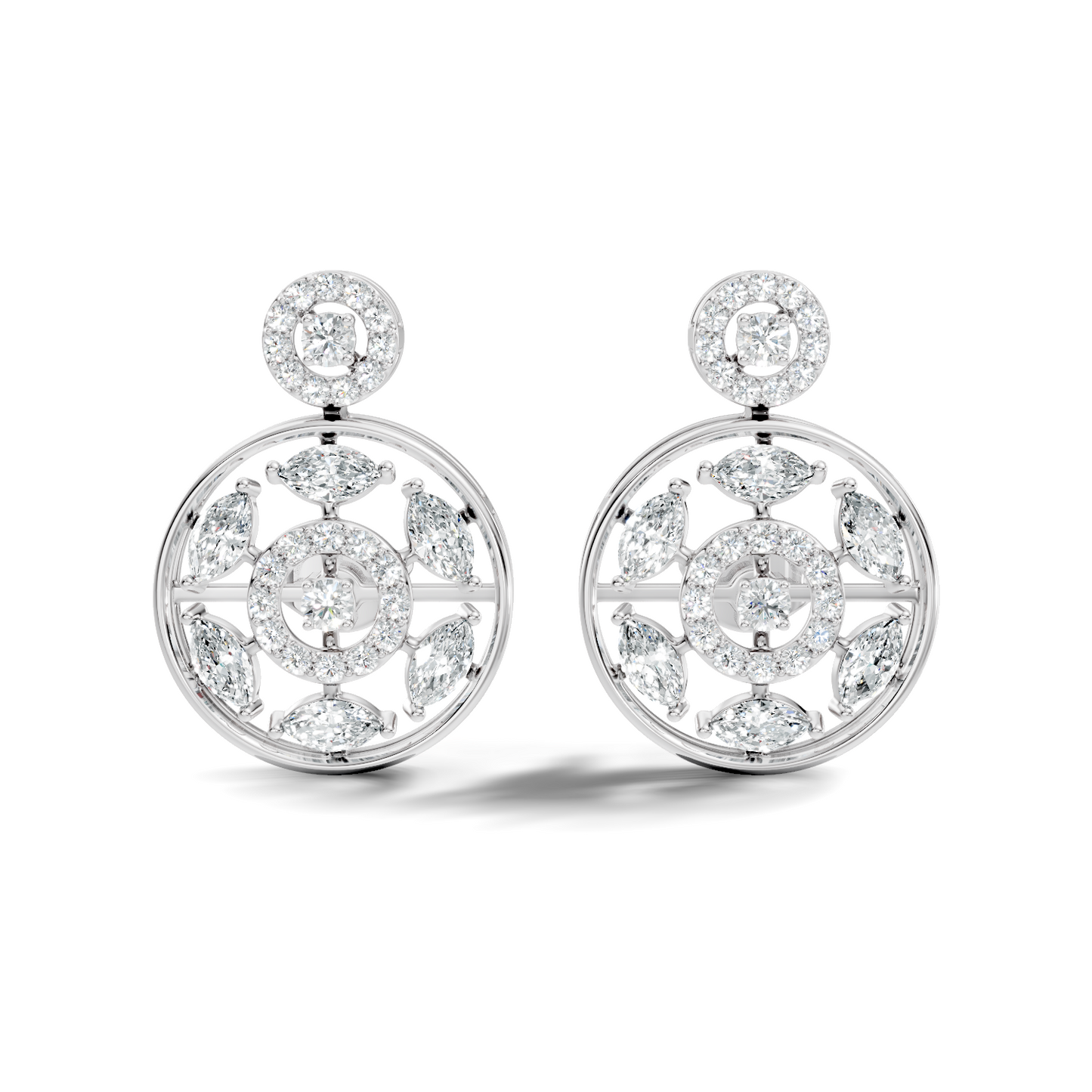 1.80 Ct Marquise & Round Shape Natural & Lab grown Diamond 14k solid White Gold New Every Wear fabulous Earrings For Her
