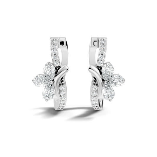 Pear Cut Labgrown Diamond Wedding Studs Halo Hoop Earring Gift for Women's In 14K Gold