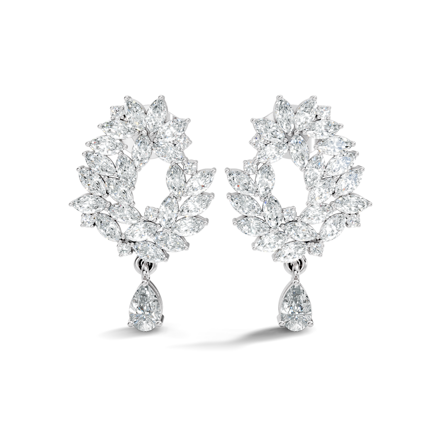 14K Rose Gold Marquise Cluster Earrings with Pear Drop Wedding & Party Jewelry For Her