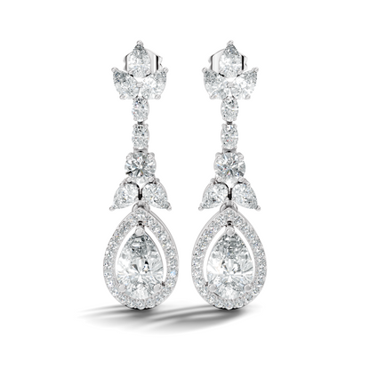Three Type Stone Round,Oval, & Pear Shape Lab Grown Diamond 4.83 Ct Sparkling Diamond Earrings For Her