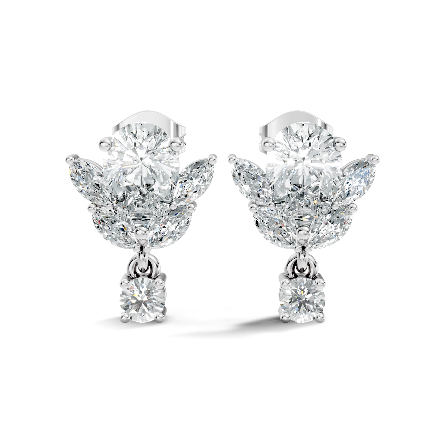 2.50Ct Marquise, Pear and Round Cut Diamond Unique Vintage Cluster Wedding Wear Earring For Her