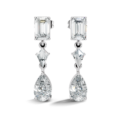 2.20 Ct Kite & Emerald Shape Lab Grown Diamond 14k Solid Gold Pear Drop Classic Studs Earrings