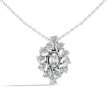 Oval Lab-Grown Diamond Floral Halo Pendant 14K White Gold Necklace With Pear Elegence