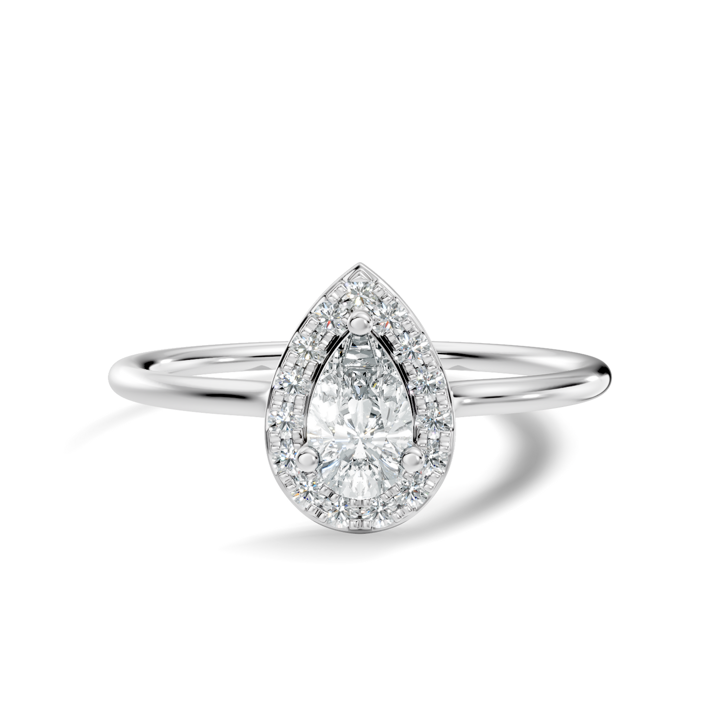 Pear and Round Cut Lab Grown Diamond Unique Delicate  Vintage Halo Style Dainty Engagement Ring