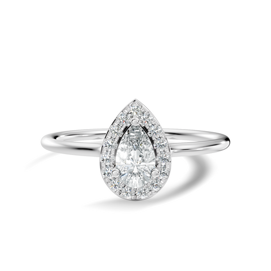 Pear and Round Cut Lab Grown Diamond Unique Delicate  Vintage Halo Style Dainty Engagement Ring