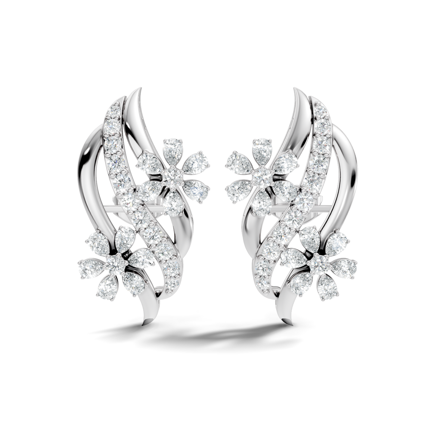 3.80 Ct Pear & Round Shapes Elegance Unique 18k Solid Gold Diamond Earrings For Her