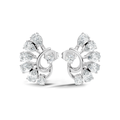 Minimalist Diamond Stud Earrings For Her Pear & Round Design In 14K Solid White Gold