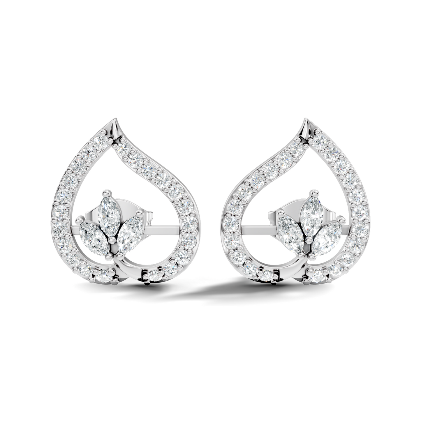Marquise & Round Shape Natural & Lab Grown Diamond Stunning New Style Earrings For Girl