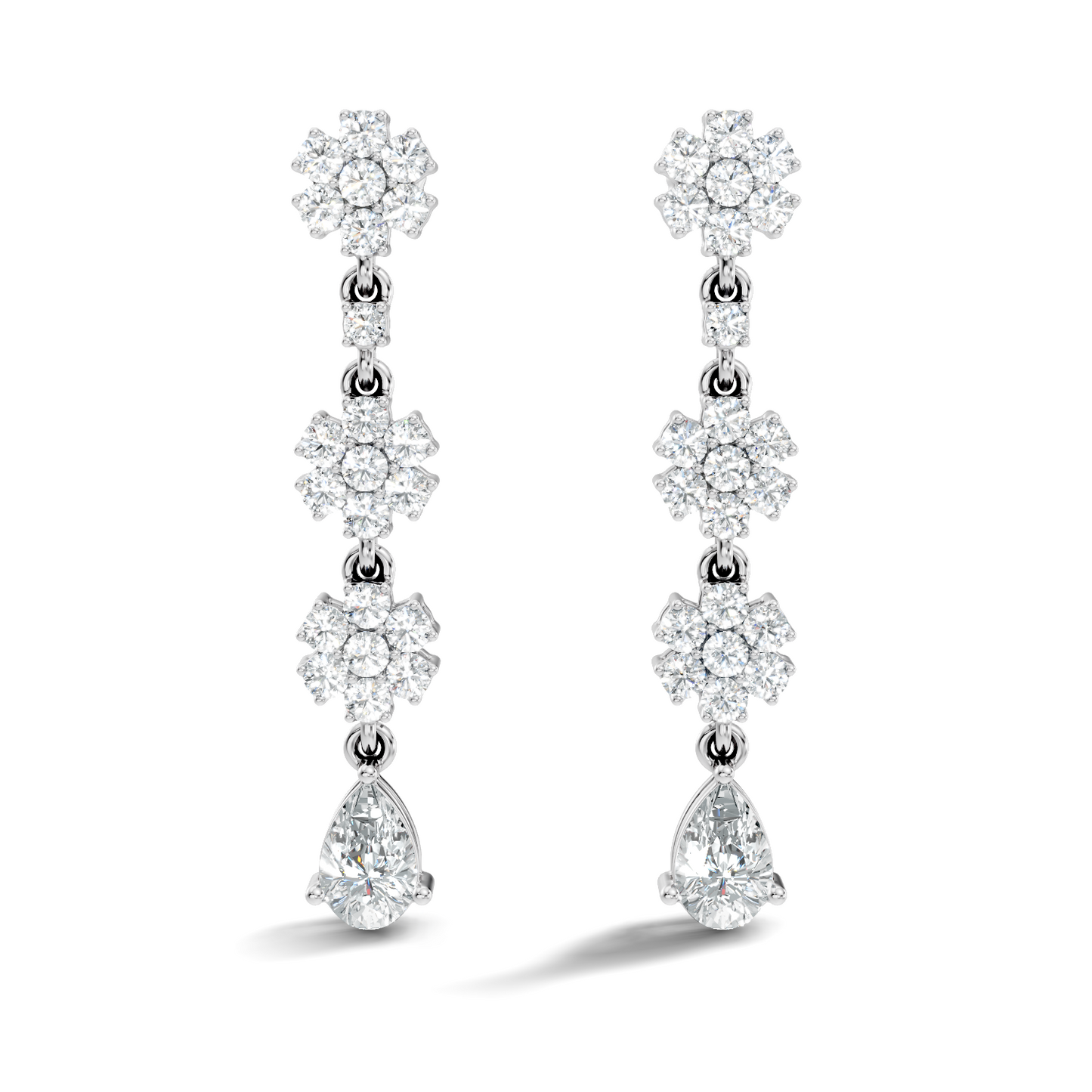 Pear Shape 2.54 Ct Round Cut Diamond Classic Prong Set Floral Drop Stud  Earring For Her