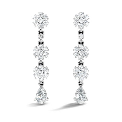Pear Shape 2.54 Ct Round Cut Diamond Classic Prong Set Floral Drop Stud  Earring For Her