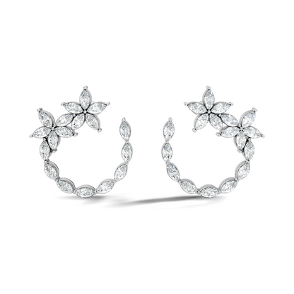 Elegant Marquise Shaped Diamond  Earring Vintage Floral Stud Perfect Gift For Womens