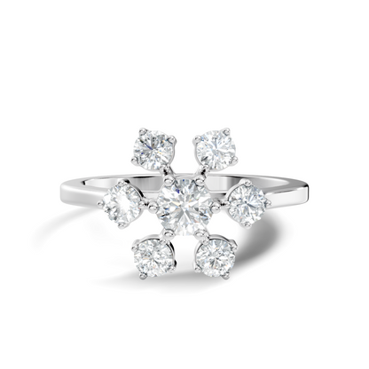 Round Cut Lab Grown Diamond Unique Flower Shape Dainty Stackable Party Wear Ring For Her