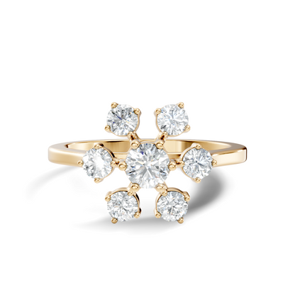 Round Cut Lab Grown Diamond Unique Flower Shape Dainty Stackable Party Wear Ring For Her