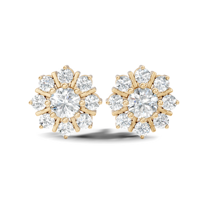 14k Solid Gold Round Shape Sparkling Shinning Elegance New Style Diamond Earrings For Women