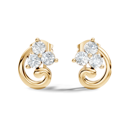 Classic Floral Cluster Round Diamond Stud Earrings 18K White Gold Perfect Gift For Her