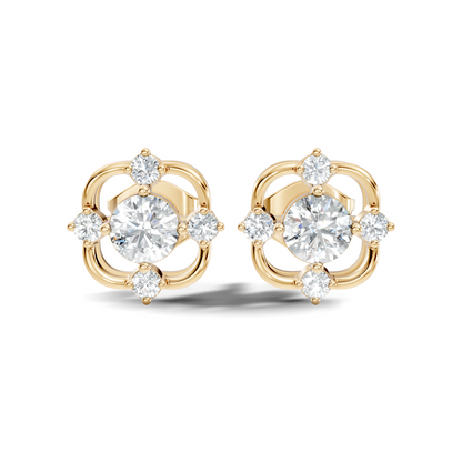 Round Shape Lab grown Diamond 14k Solid Gold Studs Shinning Earrings For Weeding Wear