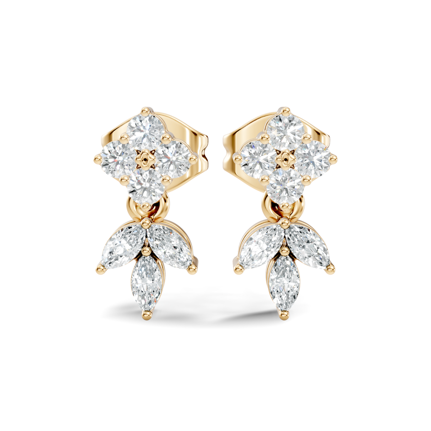 Marquise And Round Shape 10k Solid White Gold Elegance Vintage Classic Diamond Earrings For Women