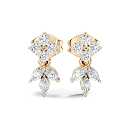 Marquise And Round Shape 10k Solid White Gold Elegance Vintage Classic Diamond Earrings For Women